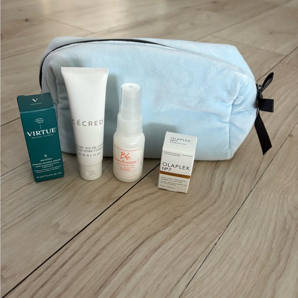 NWT Virtue, Cecred, Bumble and Bumble, Olaplex Bundle with Velvet Makeup Bag